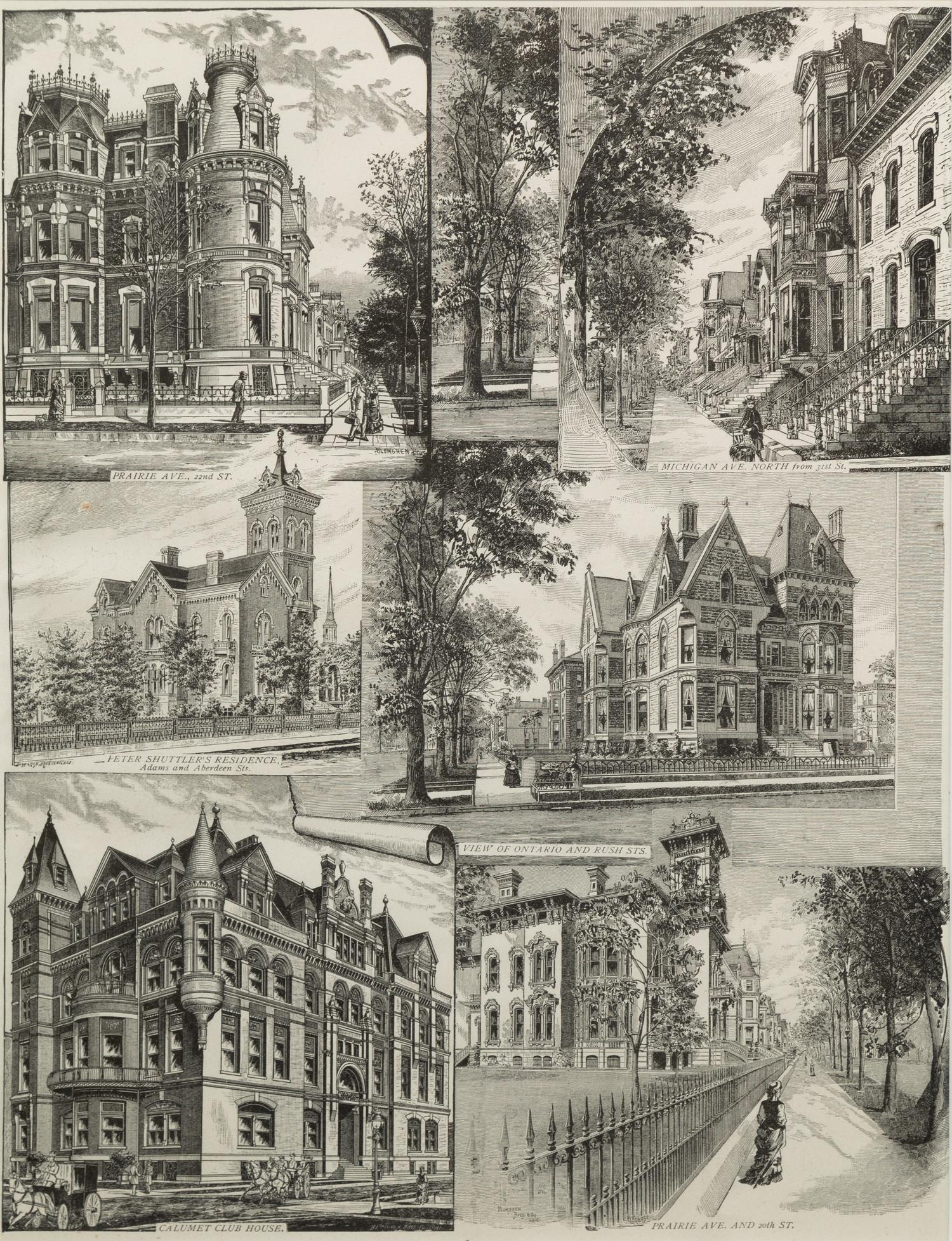 [ART AND ARCHITECTURE]. A group of 15 woodcut scenes of Chicago by R.R. Donnelly & Sons and others.