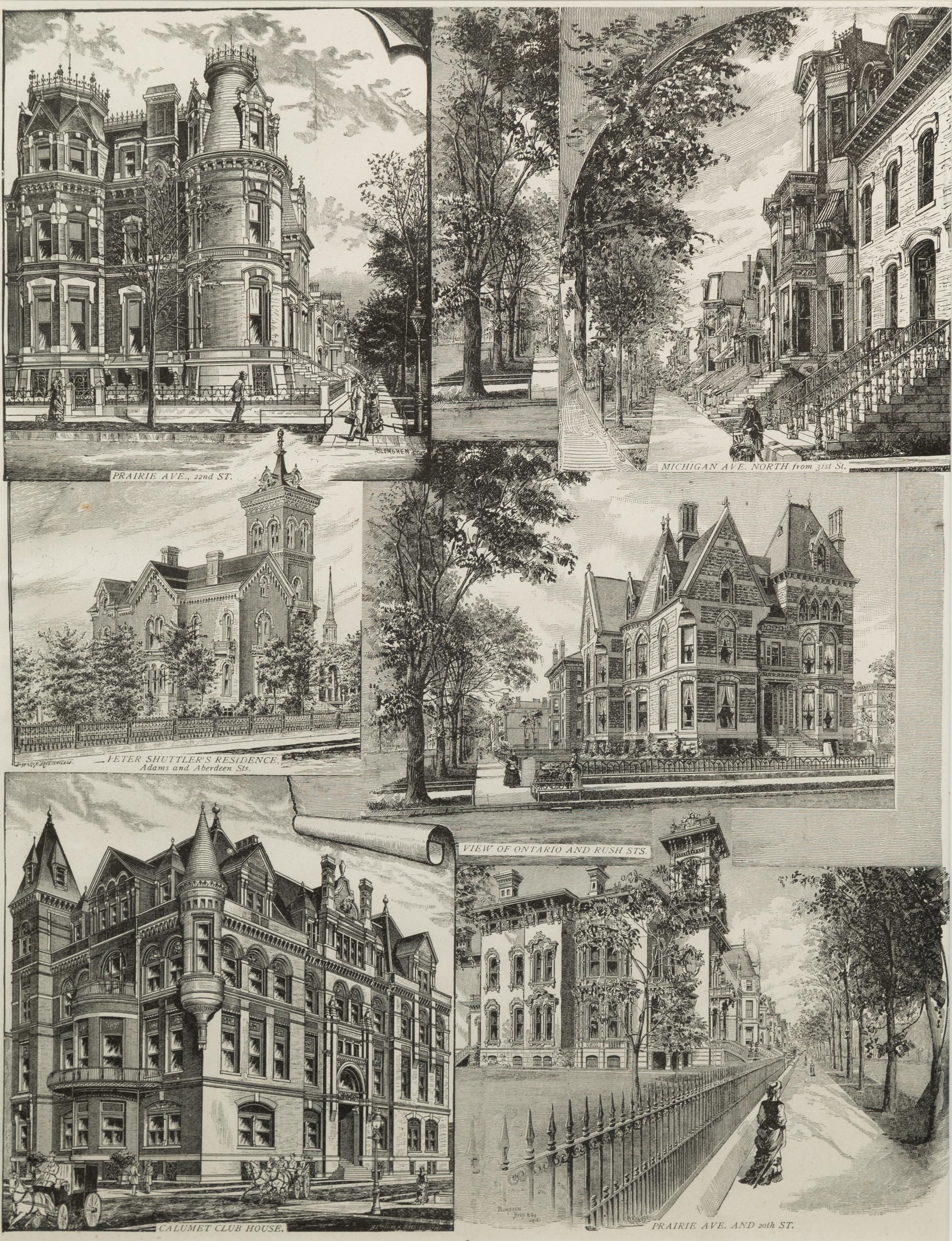 [ART AND ARCHITECTURE]. A group of 15 woodcut scenes of Chicago by R.R. Donnelly & Sons and others.