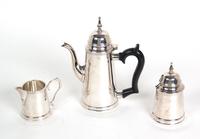 A Three-Piece Indian Silverplate Coffee Set Height of tallest 8 1/2 inches. — 20TH CENTURY