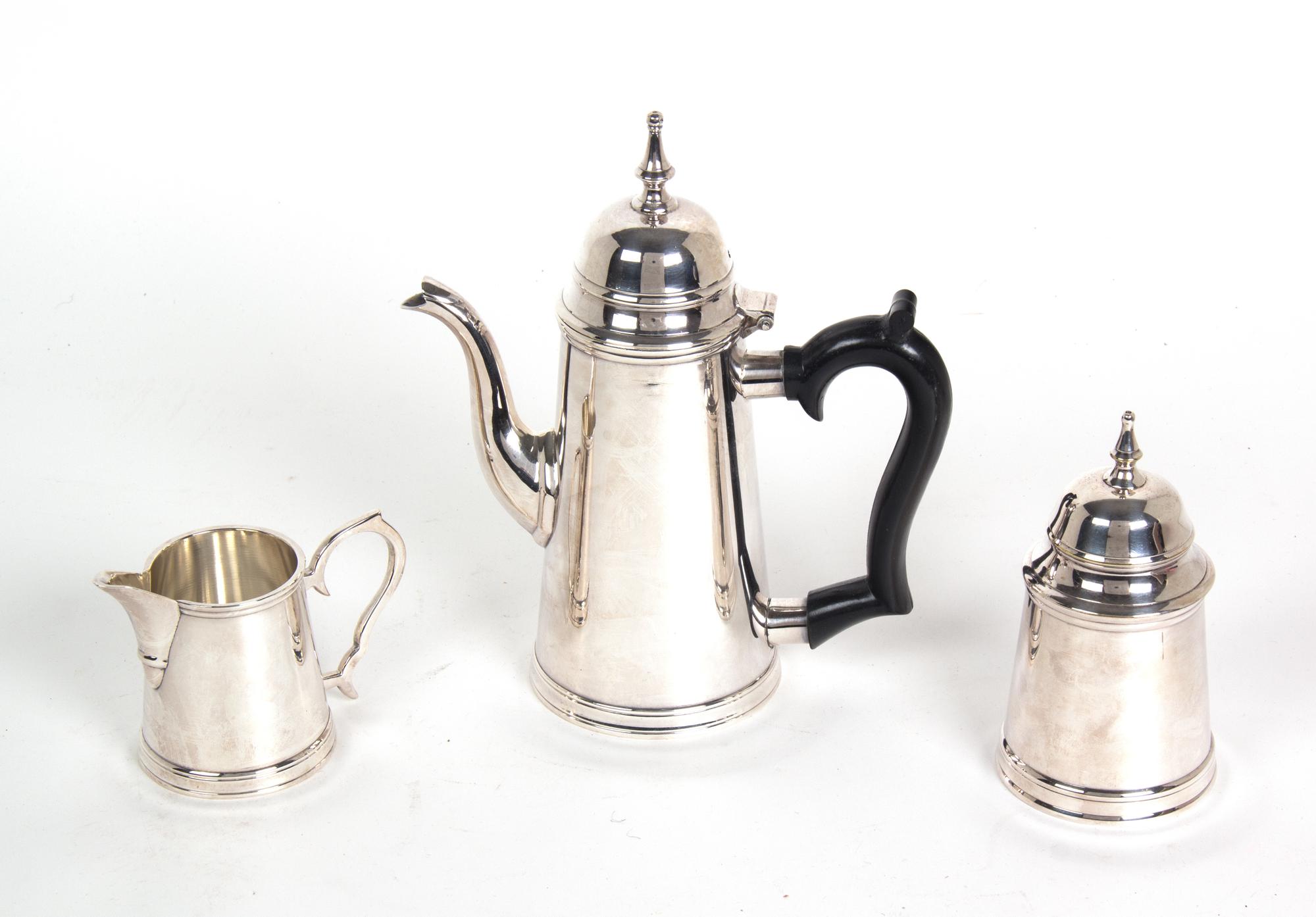 A Three-Piece Indian Silverplate Coffee Set Height of tallest 8 1/2 inches. — 20TH CENTURY