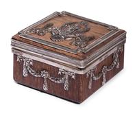 A Fabergé Silver-Mounted Rosewood Stamp Box