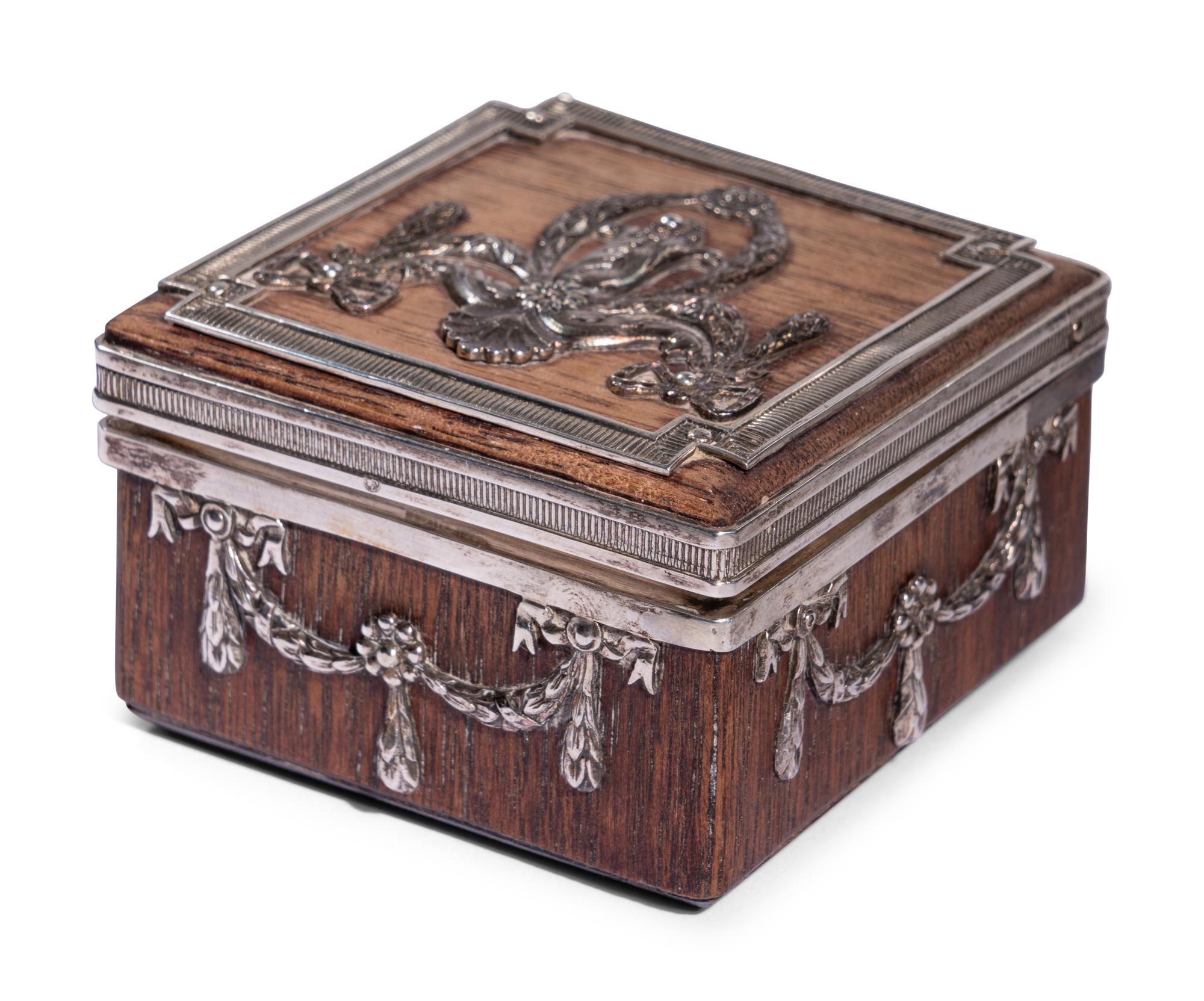 A Fabergé Silver-Mounted Rosewood Stamp Box