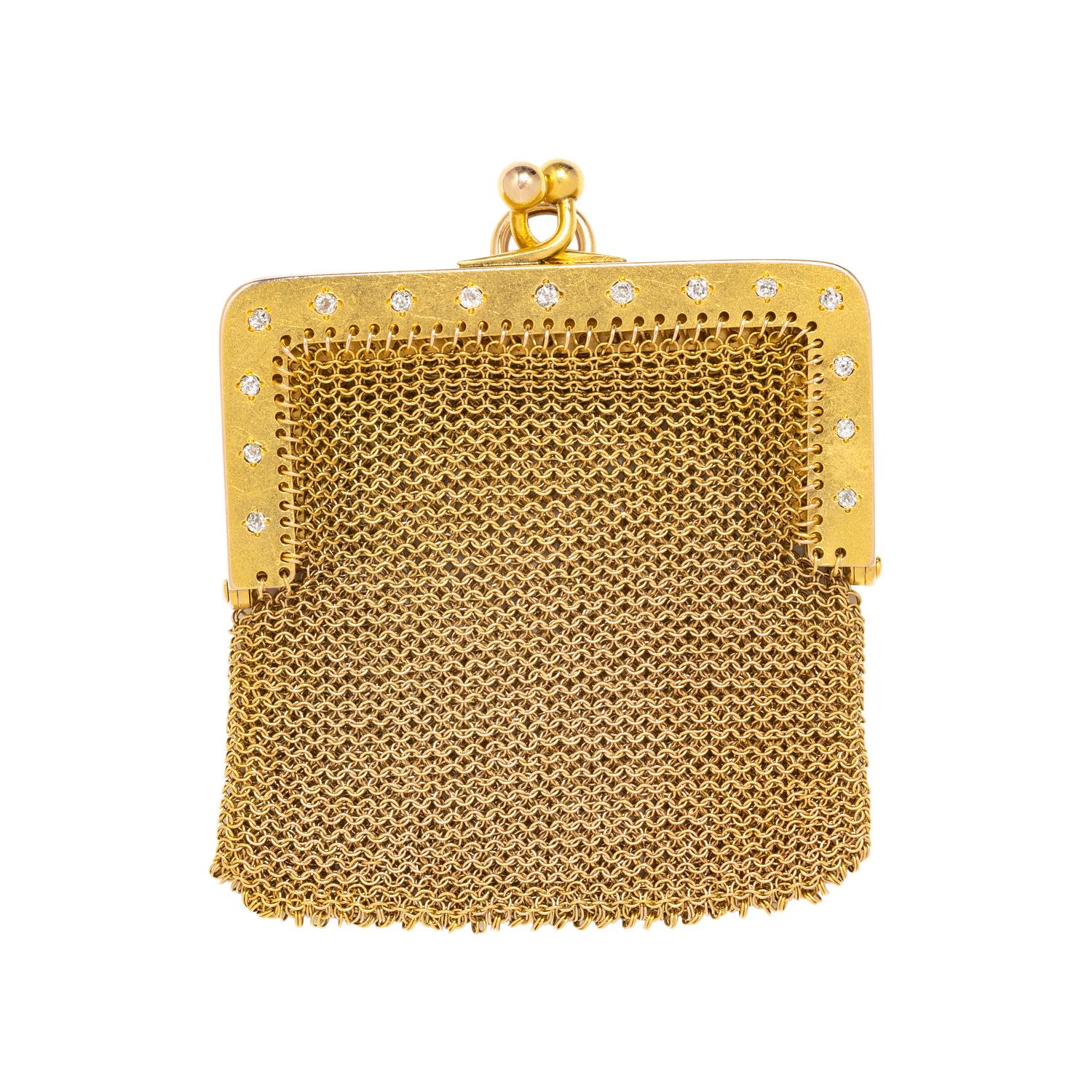 ANTIQUE, GOLD AND DIAMOND MESH COIN PURSE