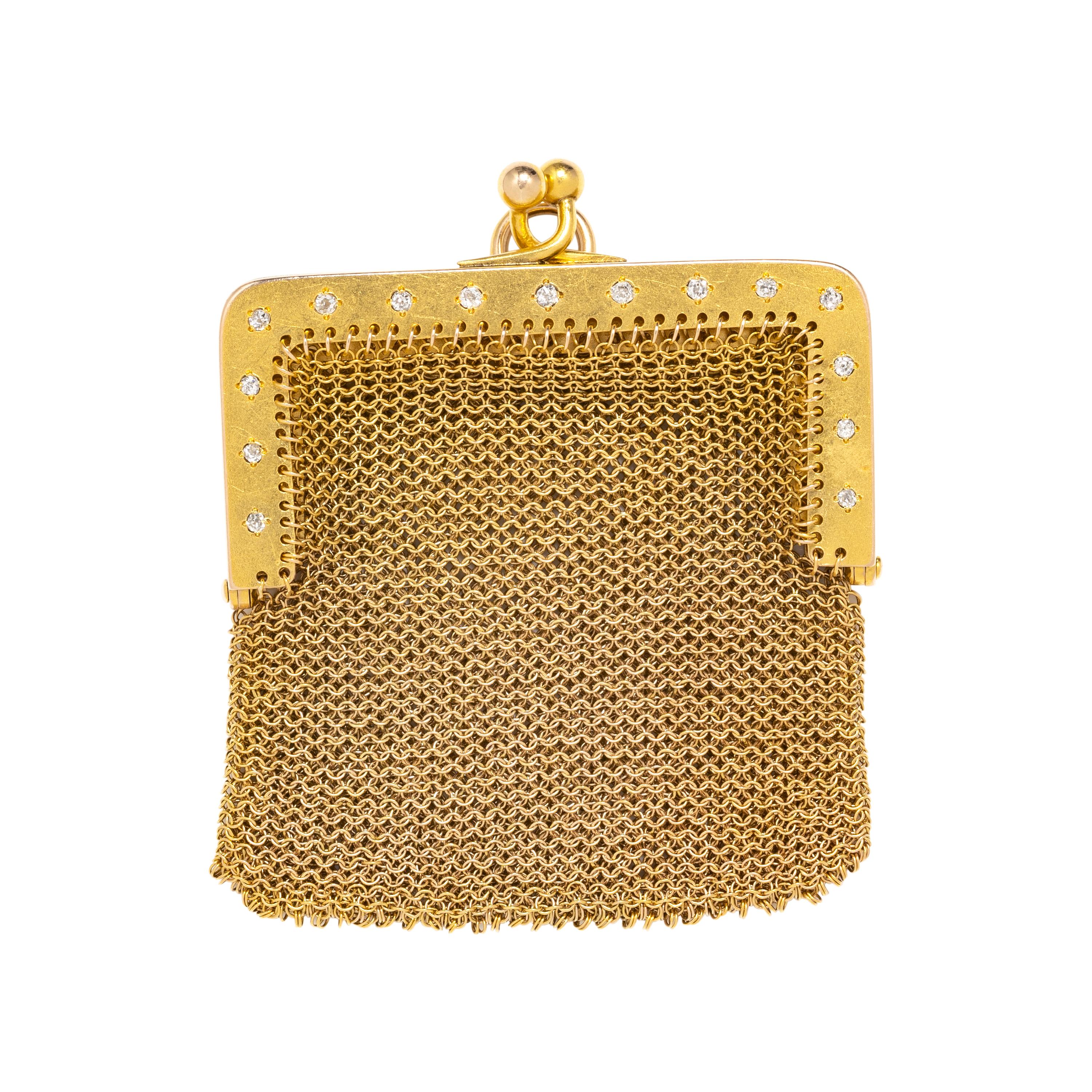 ANTIQUE, GOLD AND DIAMOND MESH COIN PURSE