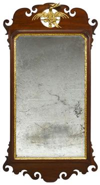 Chippendale mahogany and giltwood looking glass bearing printed label of john elliott (1713-1791), philadelphia, pa
