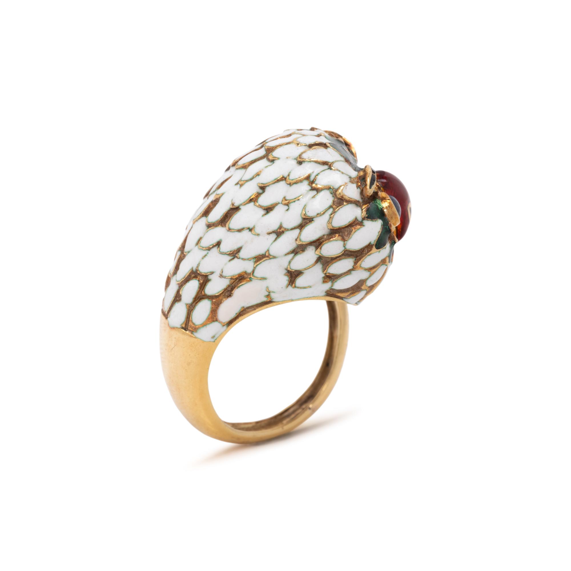 SAPPHIRE AND ENAMEL OWL RING