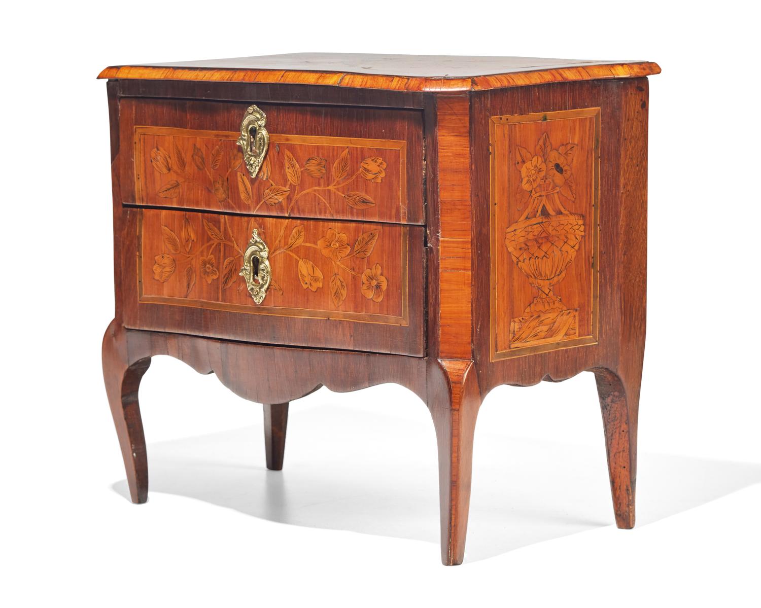 A miniature Louis XVI mixed woods marquetry commode, late 18th century