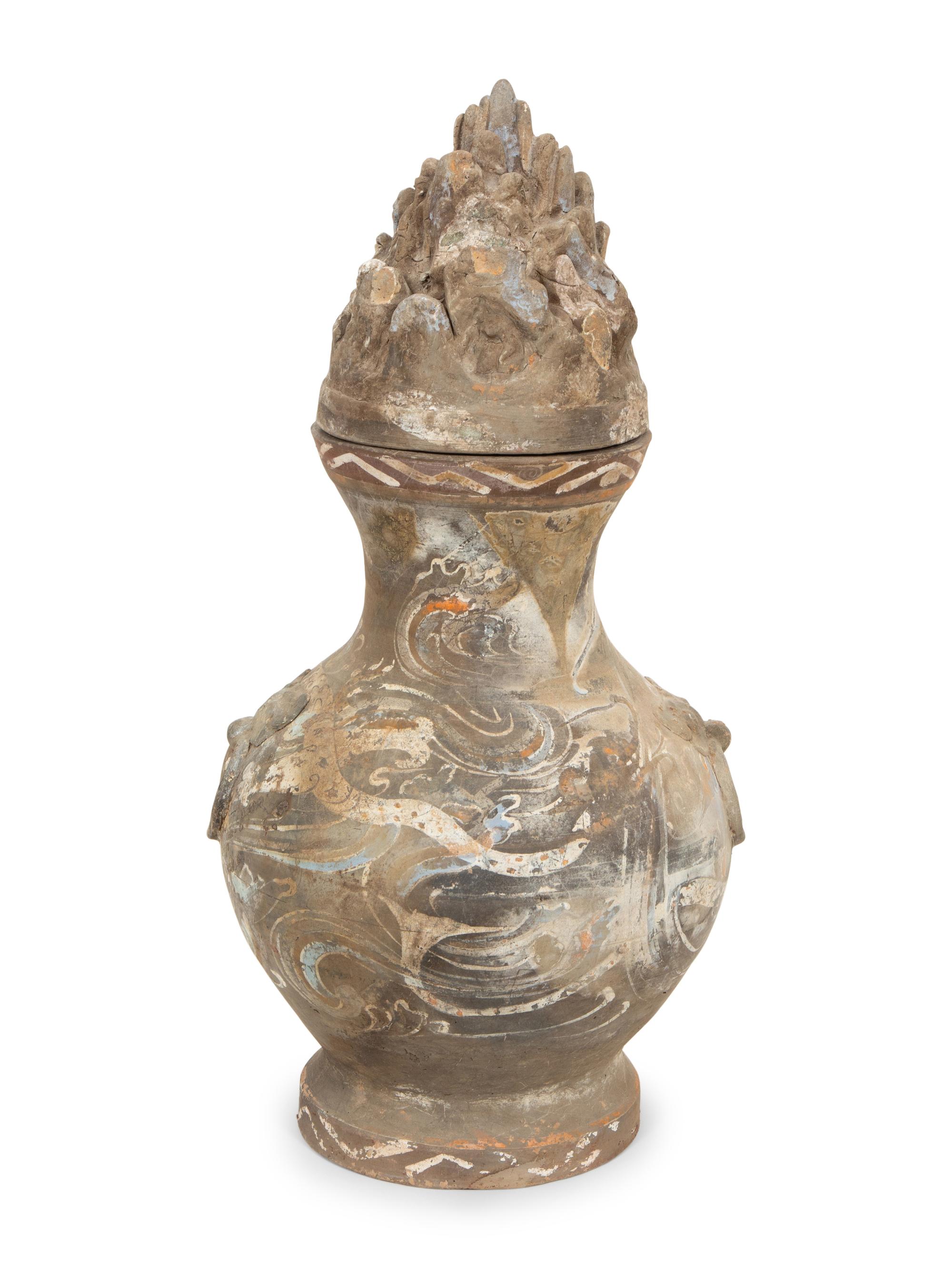 A Chinese Painted Pottery Hu Jar and Cover