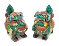 A Pair of Chinese Export Polychrome Glazed Porcelain Containers