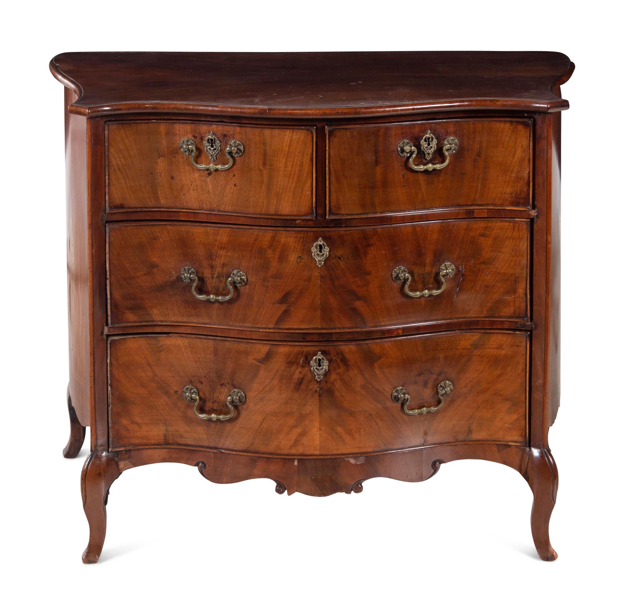 A Dutch Mahogany Serpentine Commode