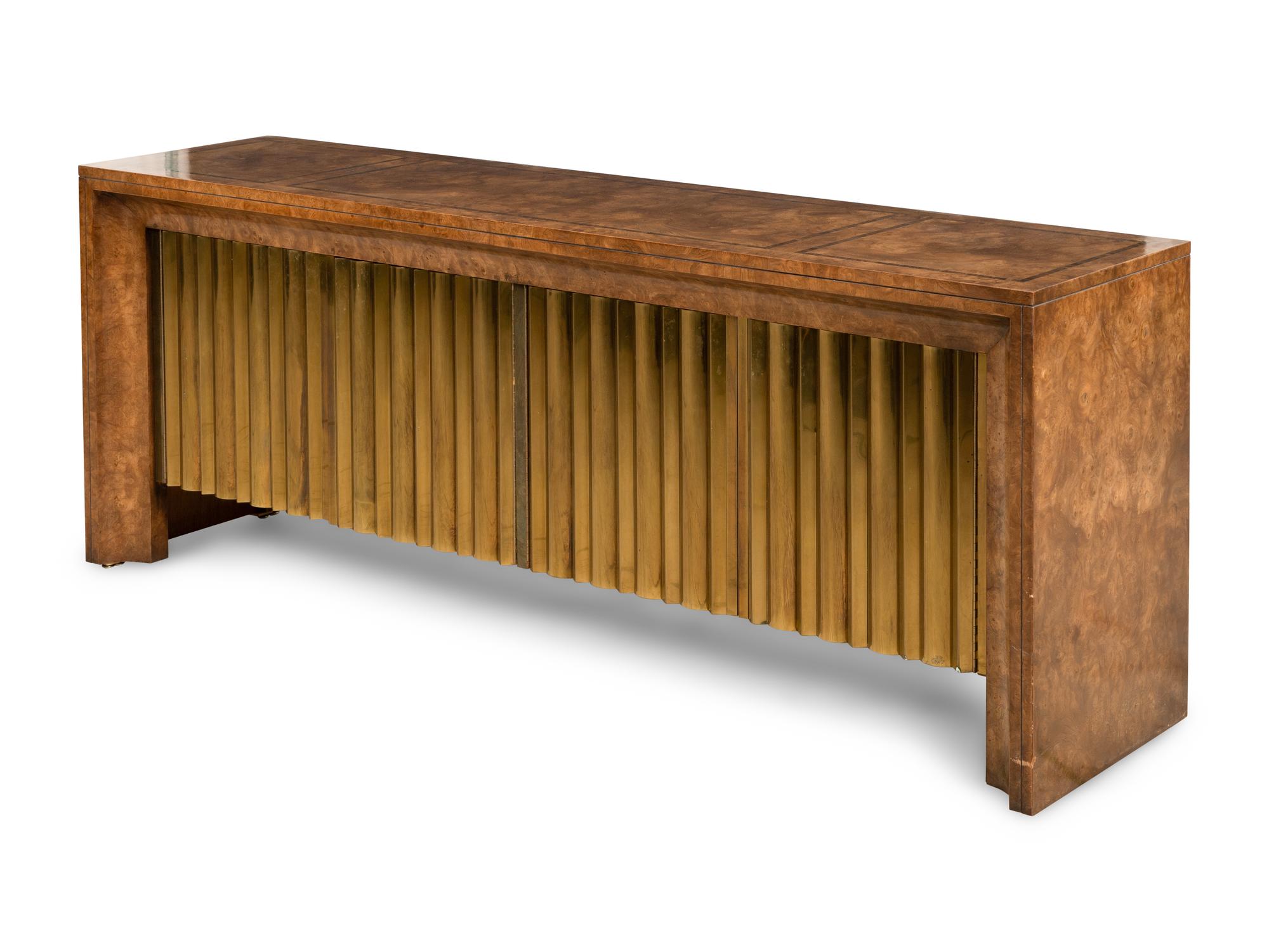 A Mastercraft Carpathian Elm and Brass Sideboard