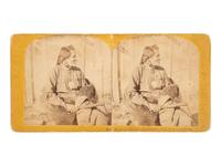 [NATIVE AMERICANS]. Stereoview of Peter La Cherre, Head Chief of the Pawnee Indians by CARBUTT.