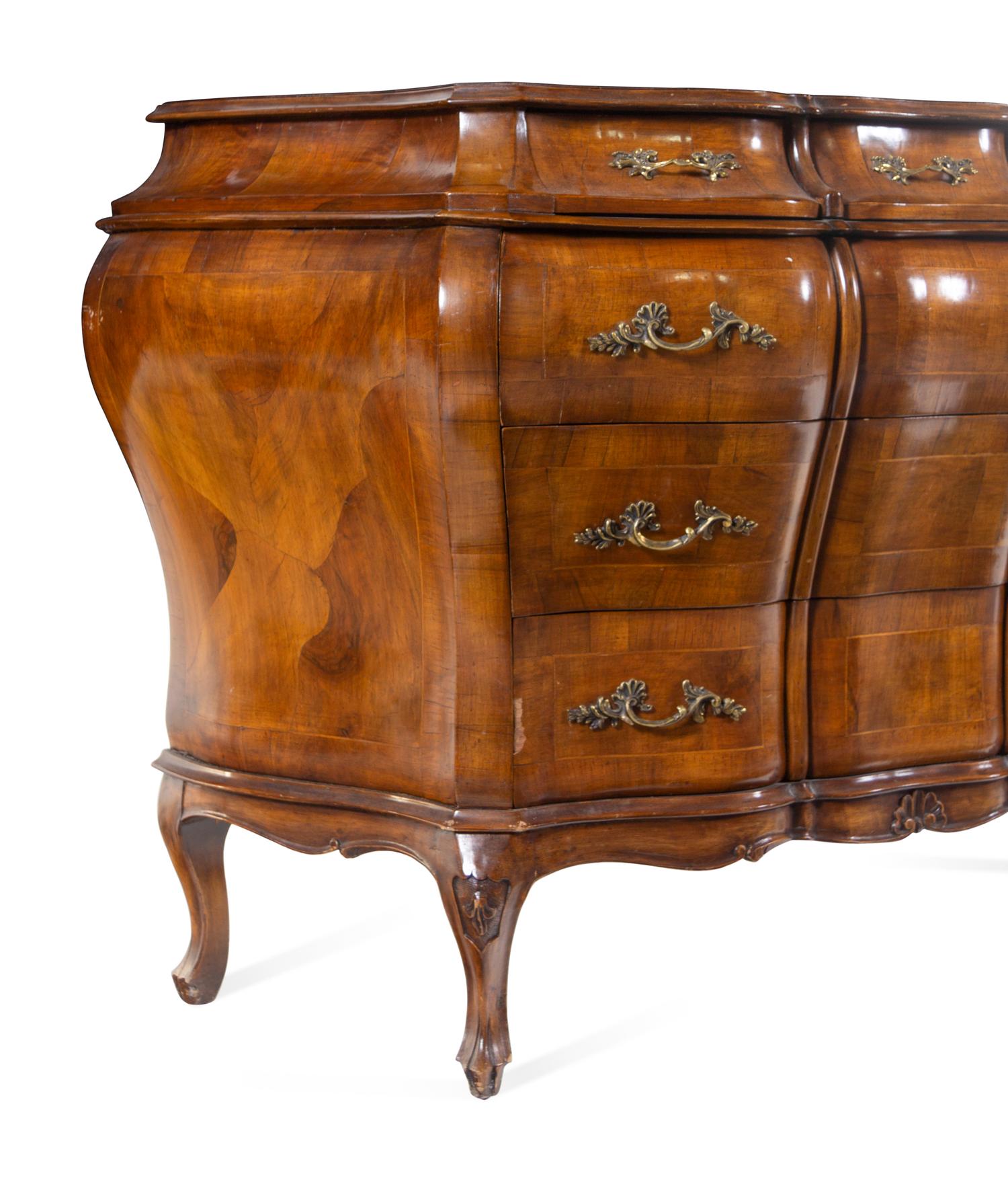 An Italian Walnut Bombe Commode