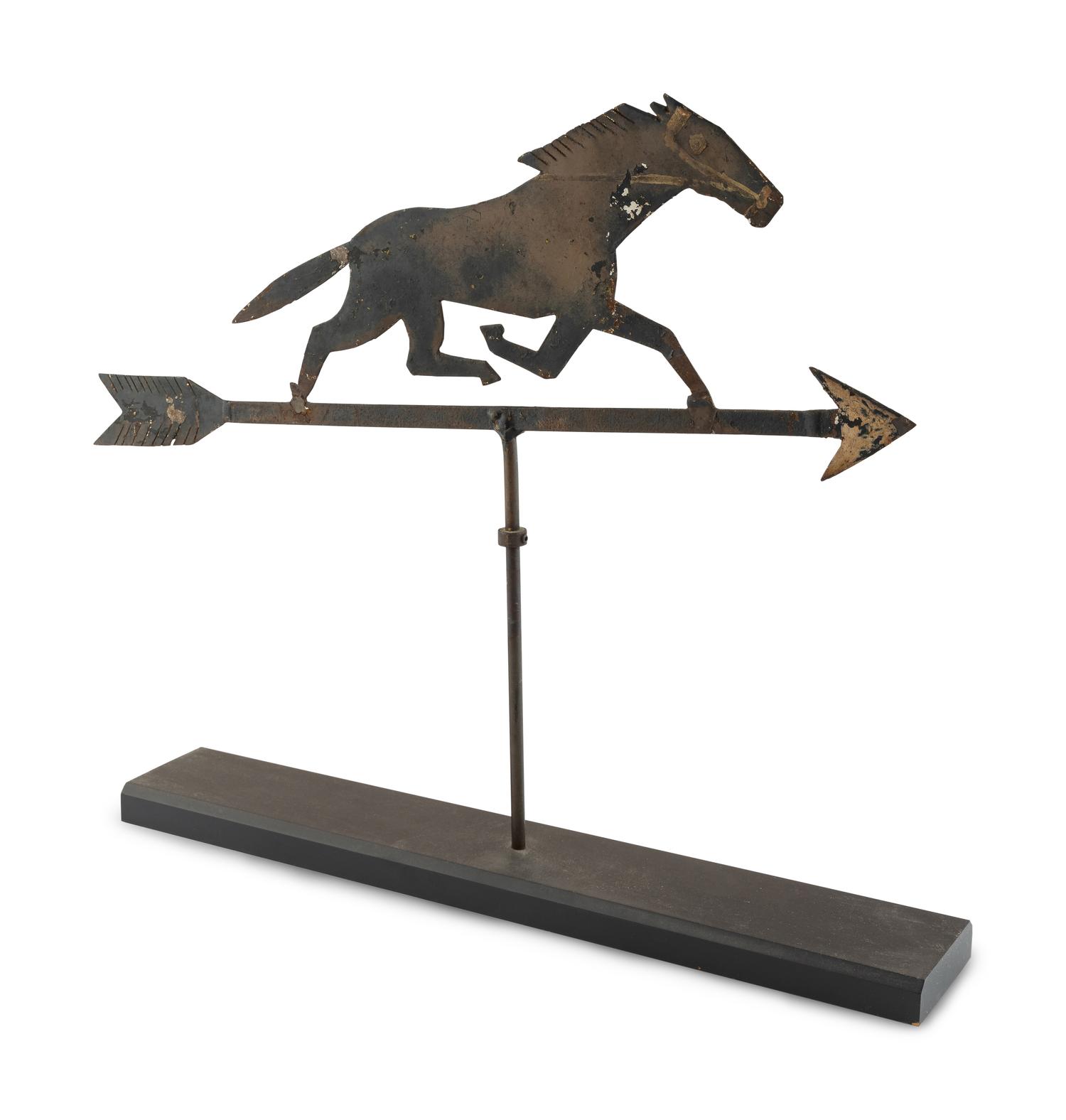 A Cut and Painted Sheet Iron Race Horse Weathervane