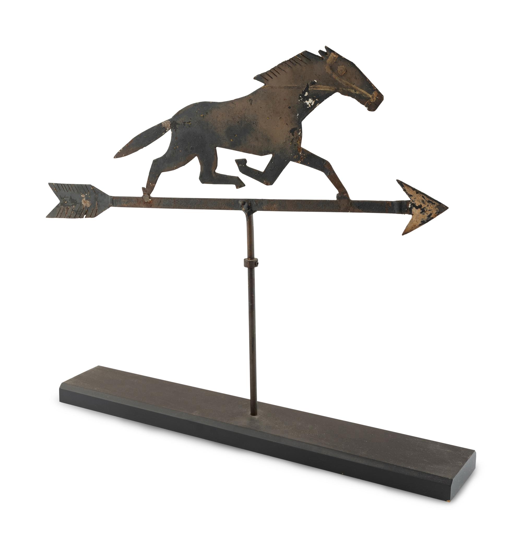 A Cut and Painted Sheet Iron Race Horse Weathervane