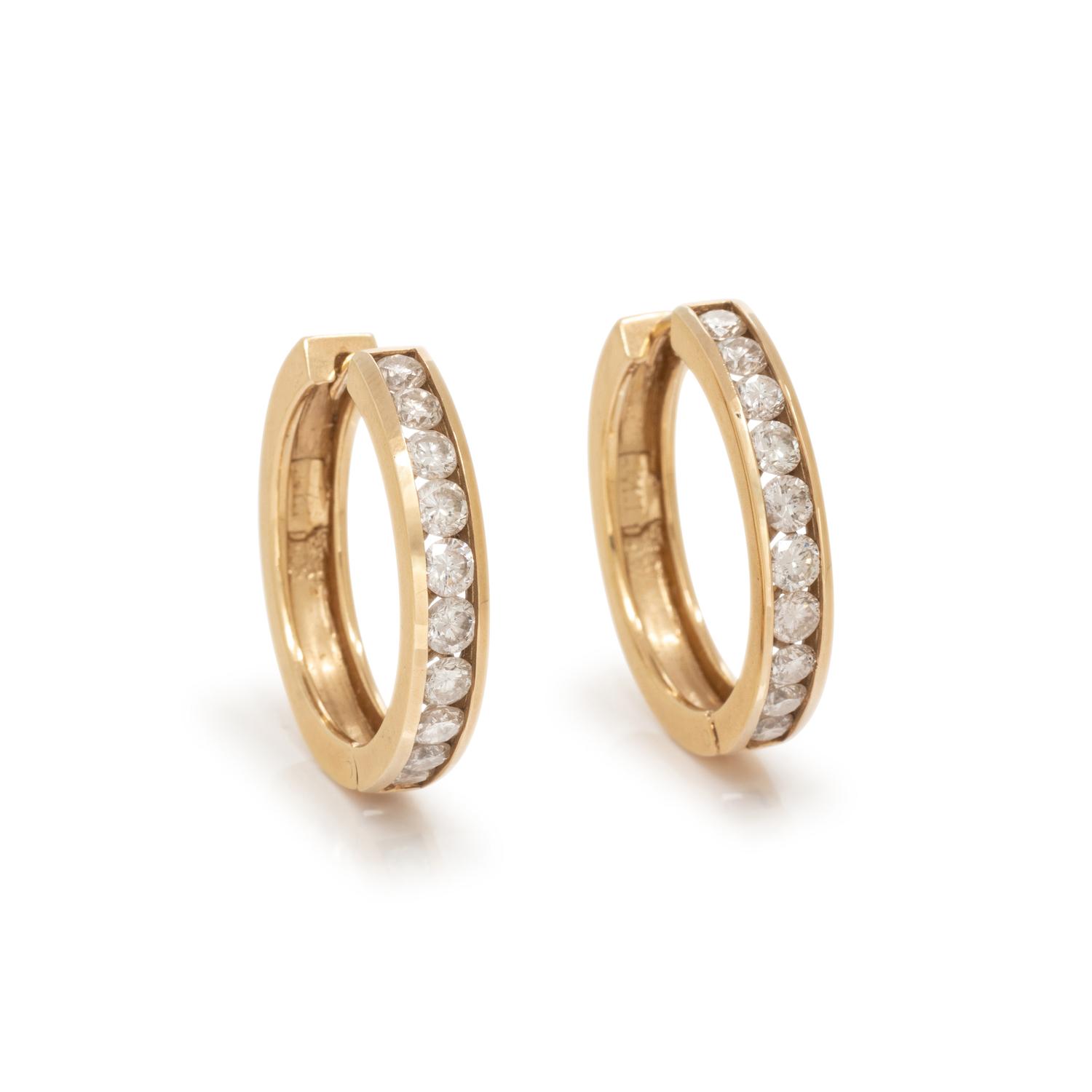 YELLOW GOLD AND DIAMOND HOOP EARRINGS