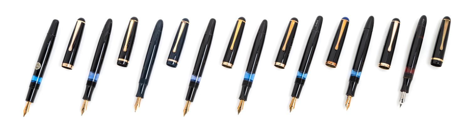 A Collection of Eight Vintage Montblanc Meisterstuck Fountain Pens Length 5 inches.