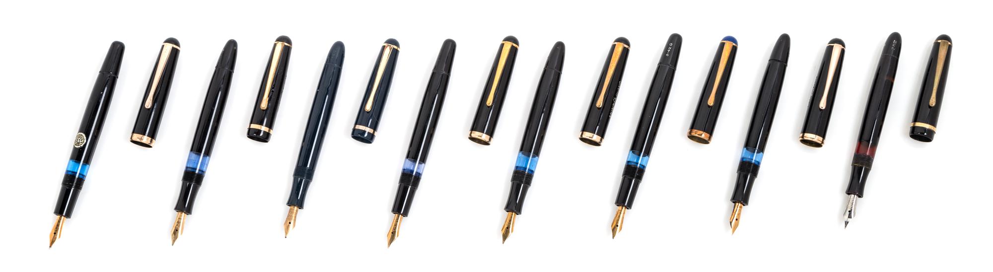 A Collection of Eight Vintage Montblanc Meisterstuck Fountain Pens Length 5 inches.