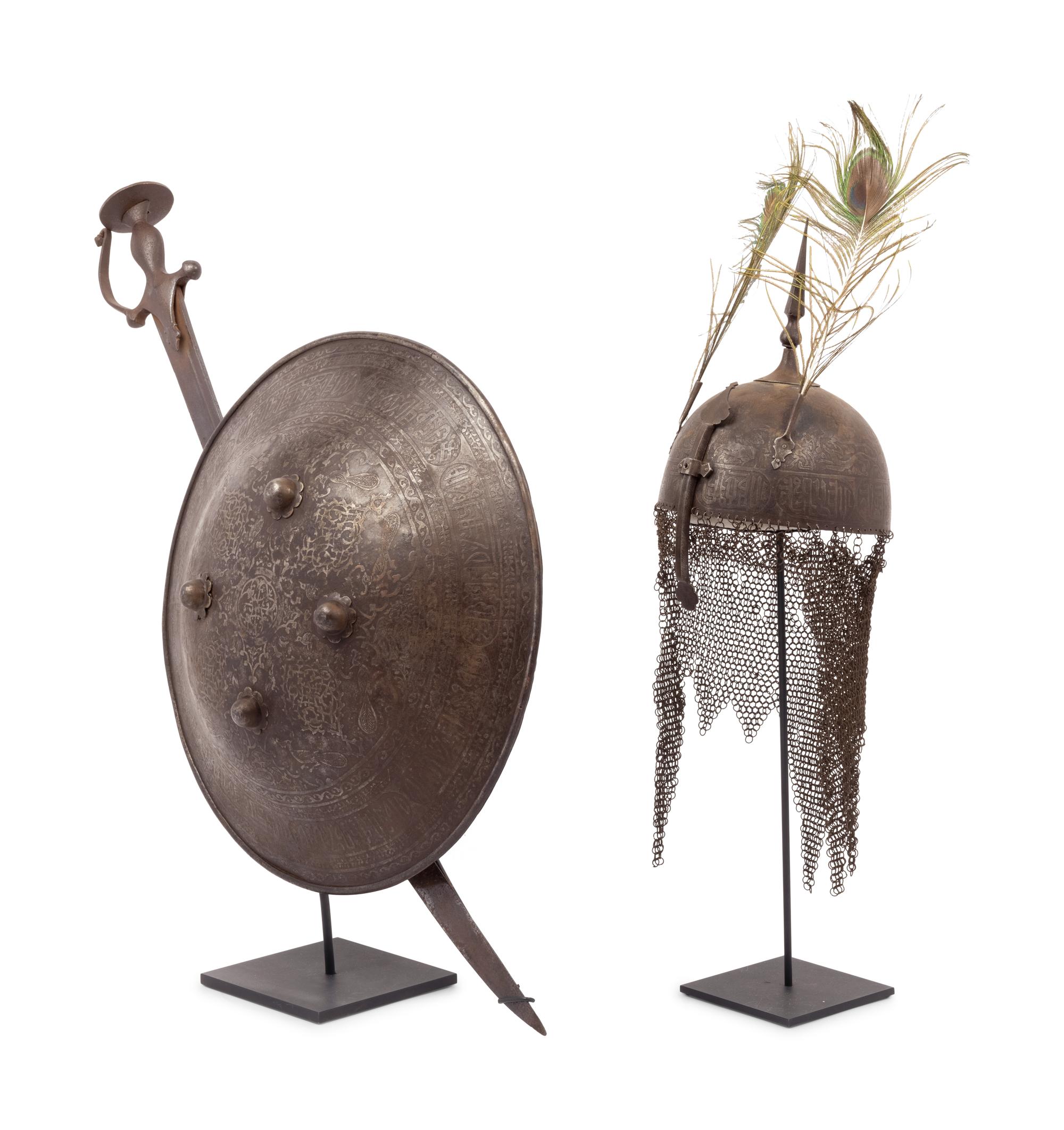 A Persian Khula Khud Helmet with Shield and Sword