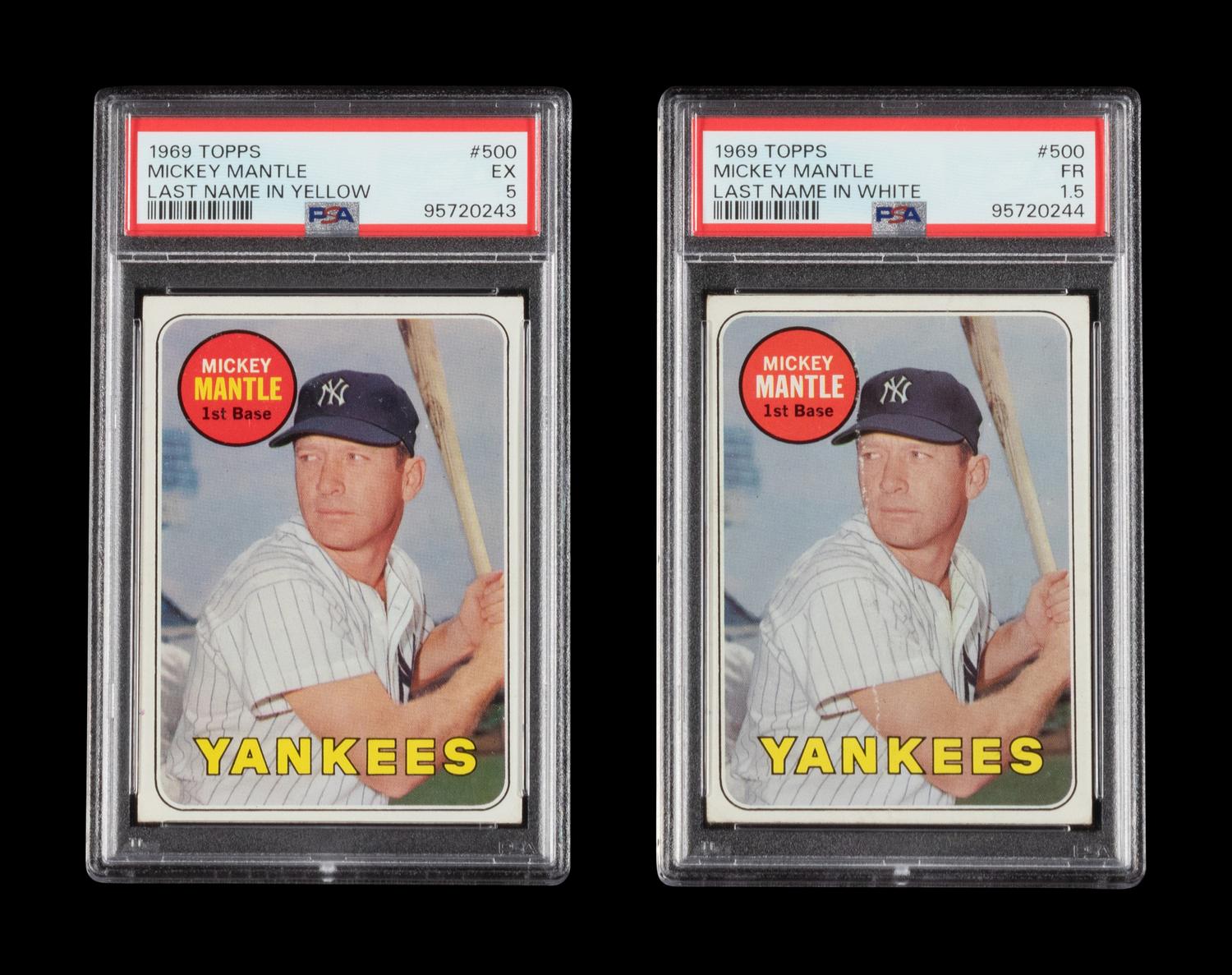 A Group of 1969 Topps Mickey Mantle Baseball Cards - Both Variations of No. 500 (PSA)