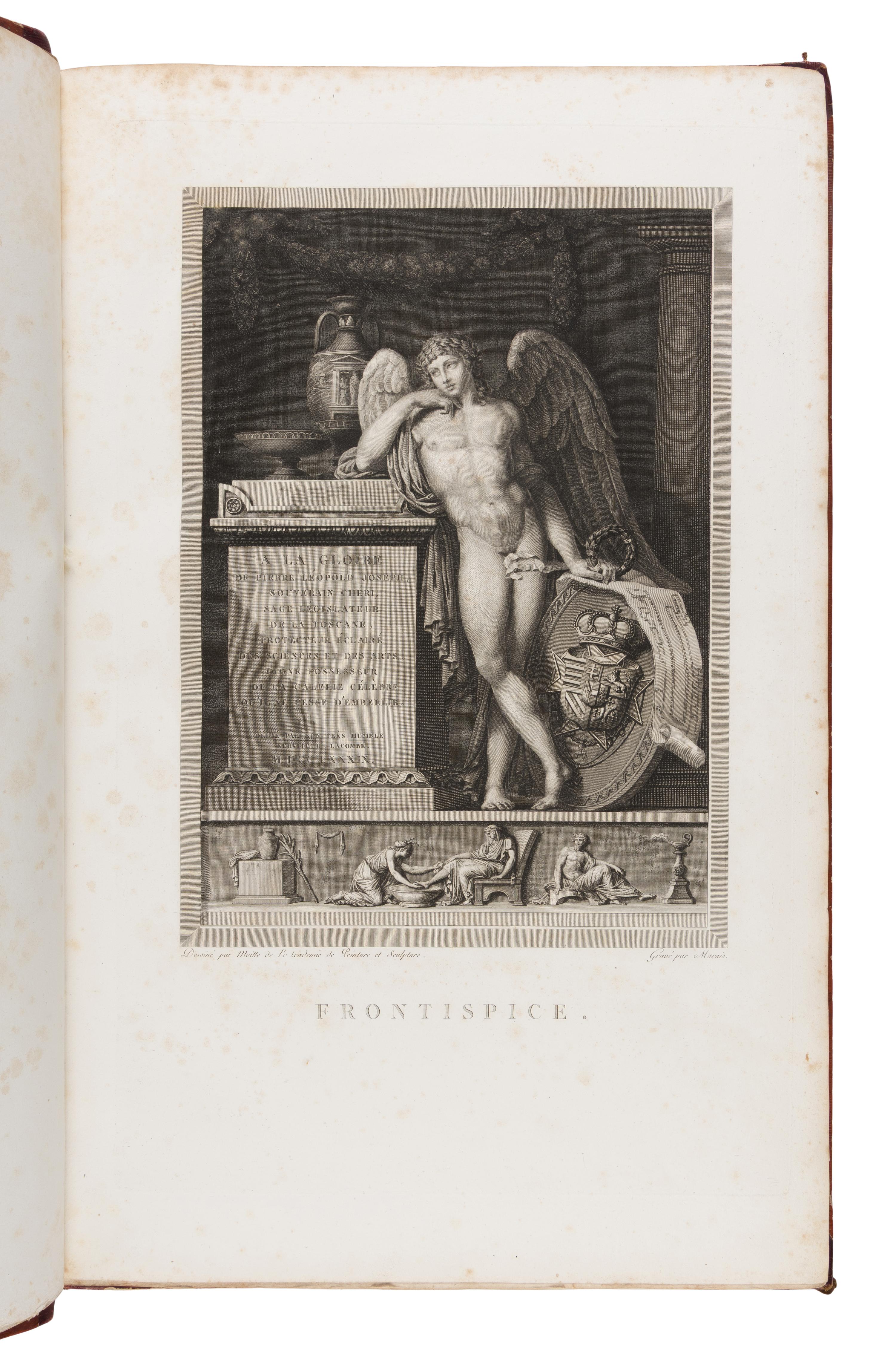 Mongez, Antoine (1747-1835). Tableaux, Statues, Bas-Reliefs et Camées, de la Galerie de Florence, et du Palais Pitti.. . Paris: Lacombe; and L. J. Masquelier, 1789-1807.