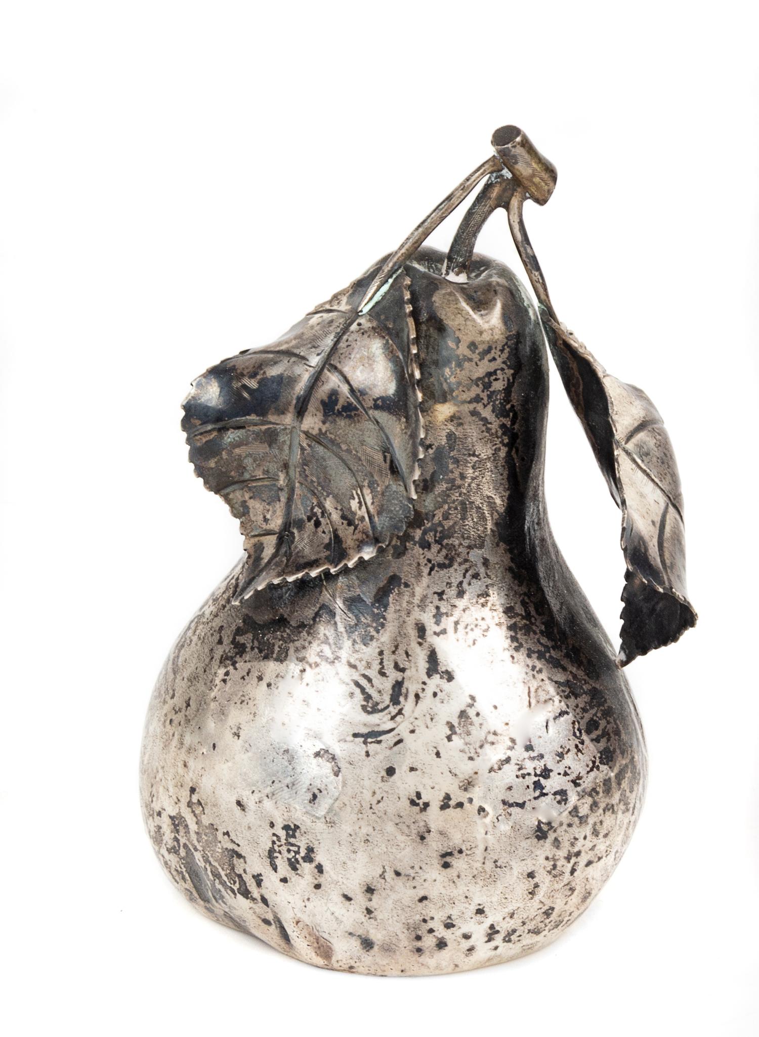 An Italian Silver Fruit-Form Table Lighter, Buccellati, Milan, 20th Century, in the form of a pear.