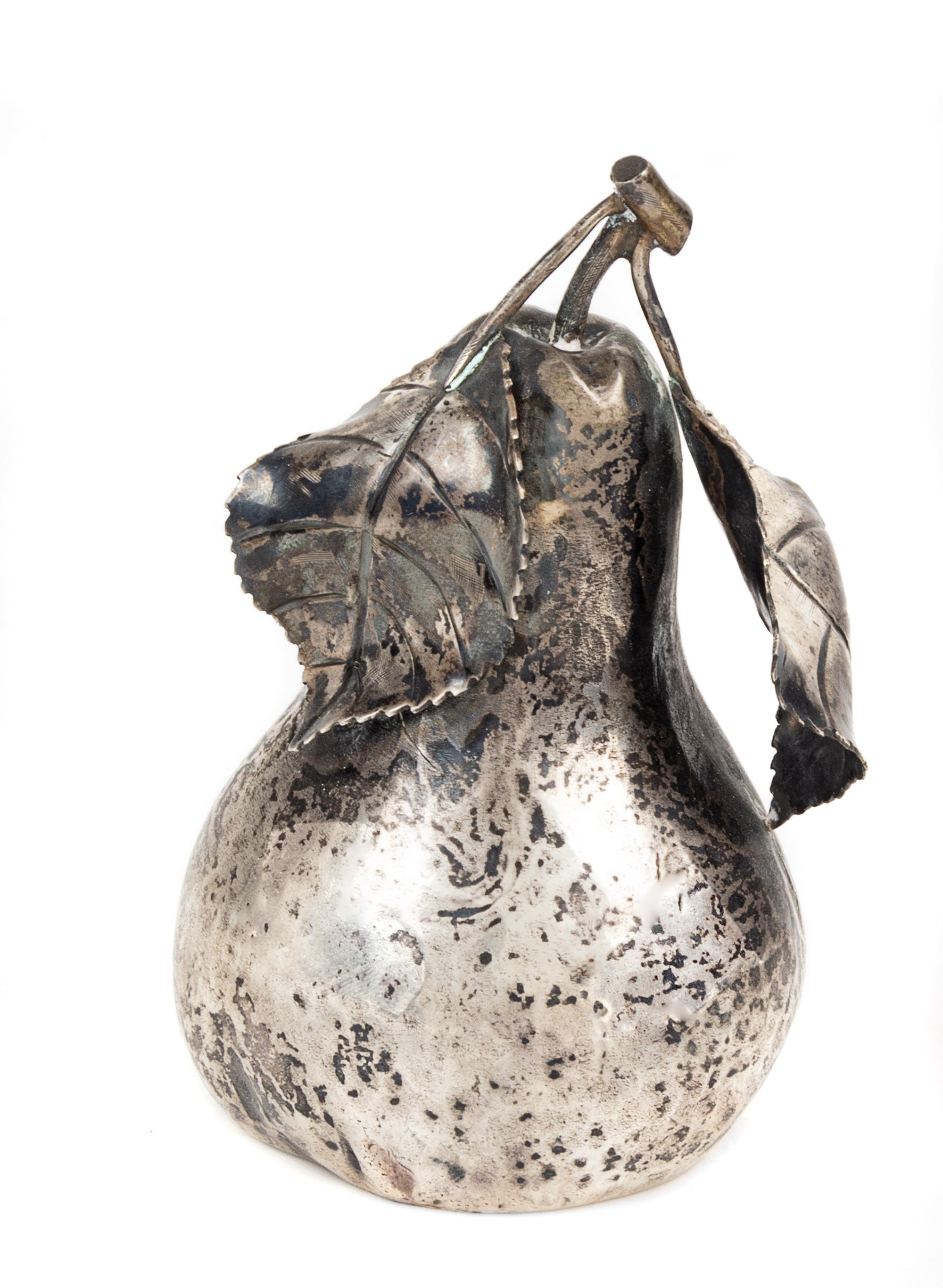 An Italian Silver Fruit-Form Table Lighter, Buccellati, Milan, 20th Century, in the form of a pear.
