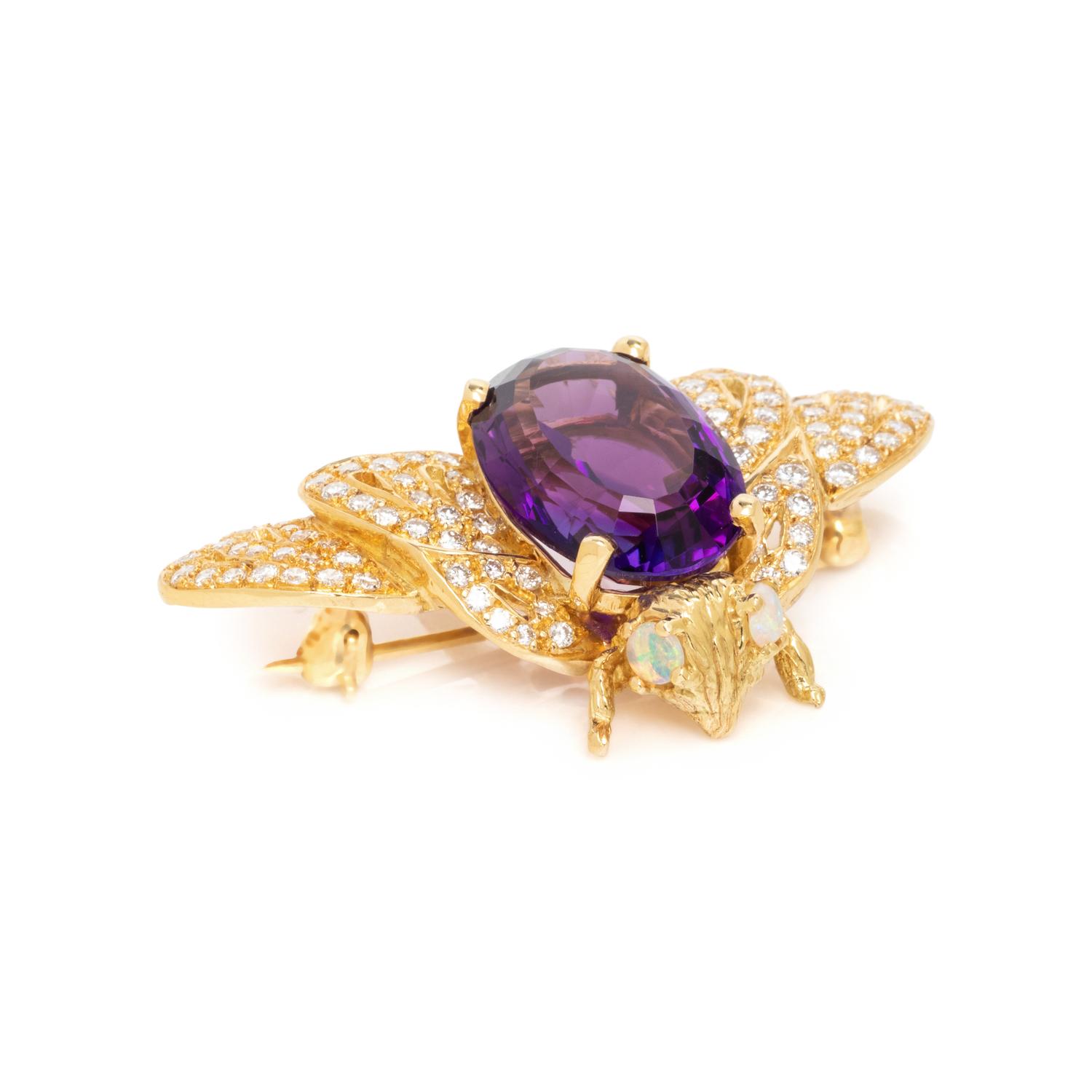 AMETHYST, OPAL AND DIAMOND BEE BROOCH