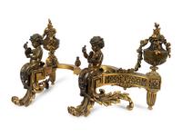 A Pair of Louis XV Style Bronze and Gilt Bronze Chenets — 19TH CENTURY