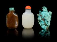 A Group of Three Hardstone Snuff Bottles LIKELY 19TH CENTURY Height of tallest 3 inches. — LIKELY 19TH CENTURY