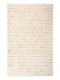 [CIVIL WAR]. General James C. Rice, KIA at Spotsylvania Court House. ALS describing the Battle of Hanover Court House. "Head Quarters 44th N.Y.V. Bivouac, New Bridge Va," 12 June 1862.