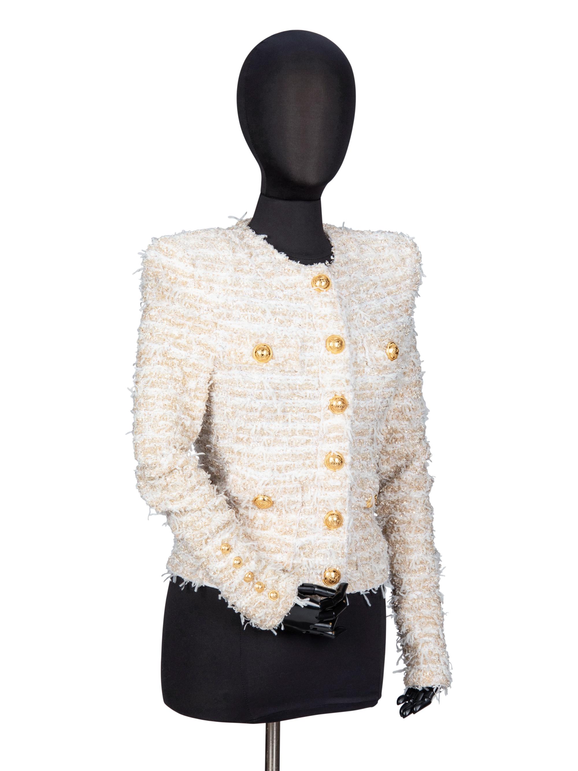 BALMAIN, KNIT EYELASH TWEED CARDIGAN JACKET