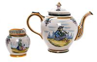A Group of Four Quimper Tea Articles Height of coffee pot 8 1/2 inches.