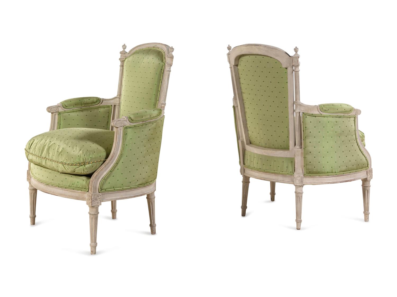 A Pair of Louis XVI Style Painted Bergères