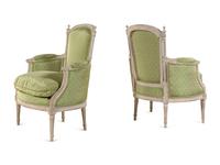 A Pair of Louis XVI Style Painted Bergères
