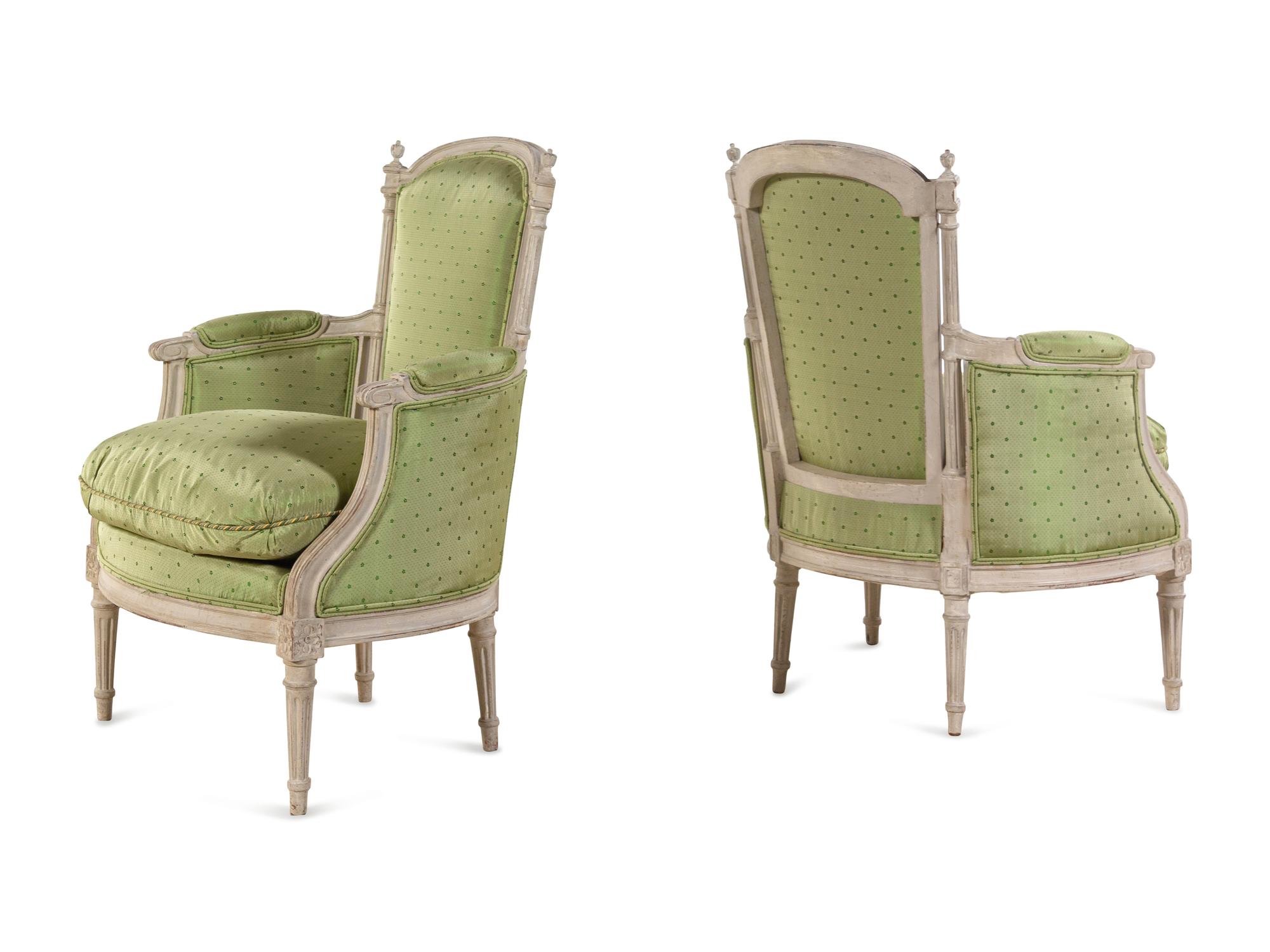 A Pair of Louis XVI Style Painted Bergères