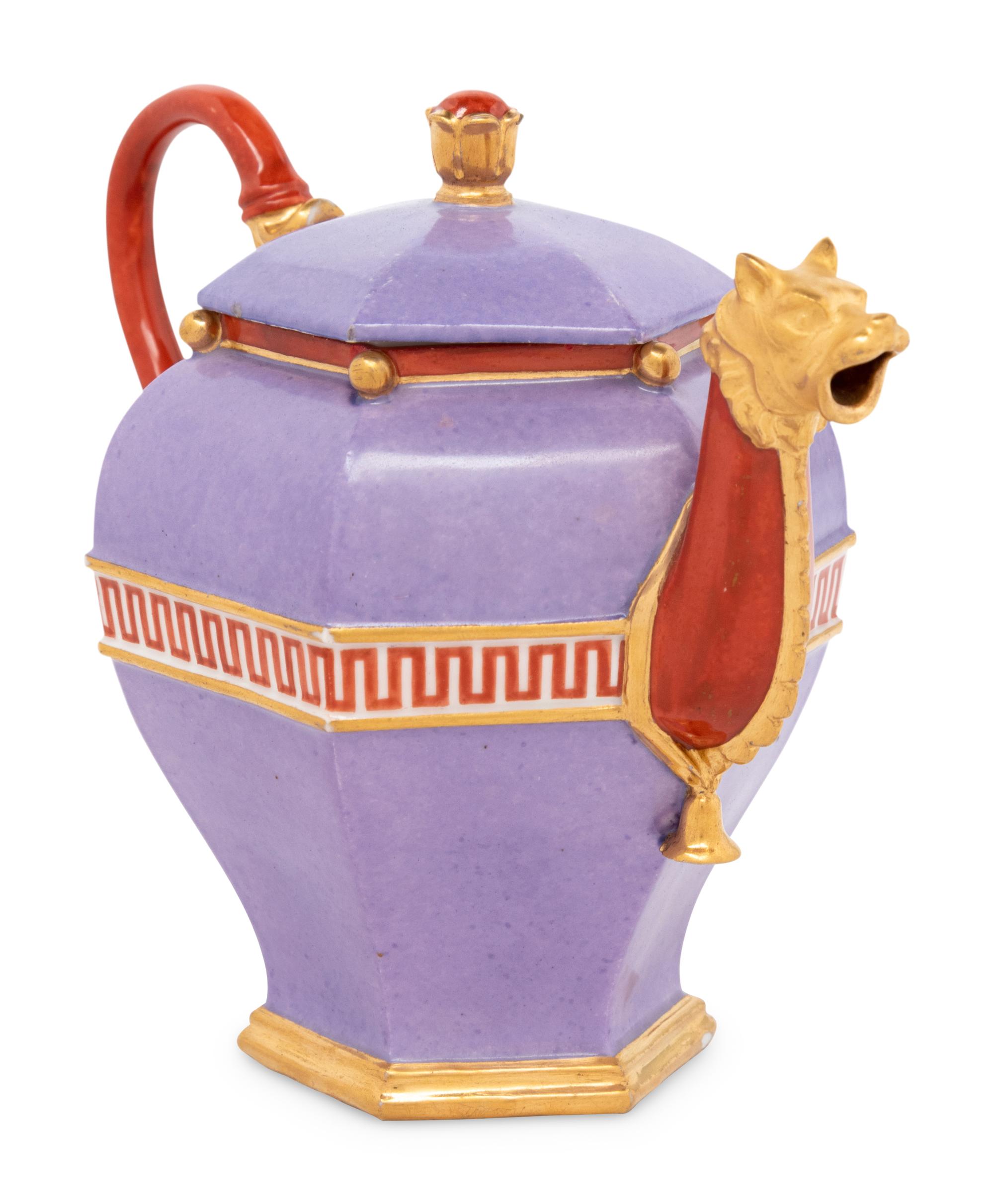 A Sèvres Lilac-Ground Hexagonal Hard-Paste Porcelain Teapot and Cover ( Théière 'Chinoise Fragonard' )