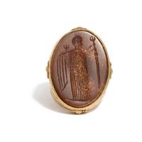 ED WIENER, YELLOW GOLD AND SUNSTONE INTAGLIO RING