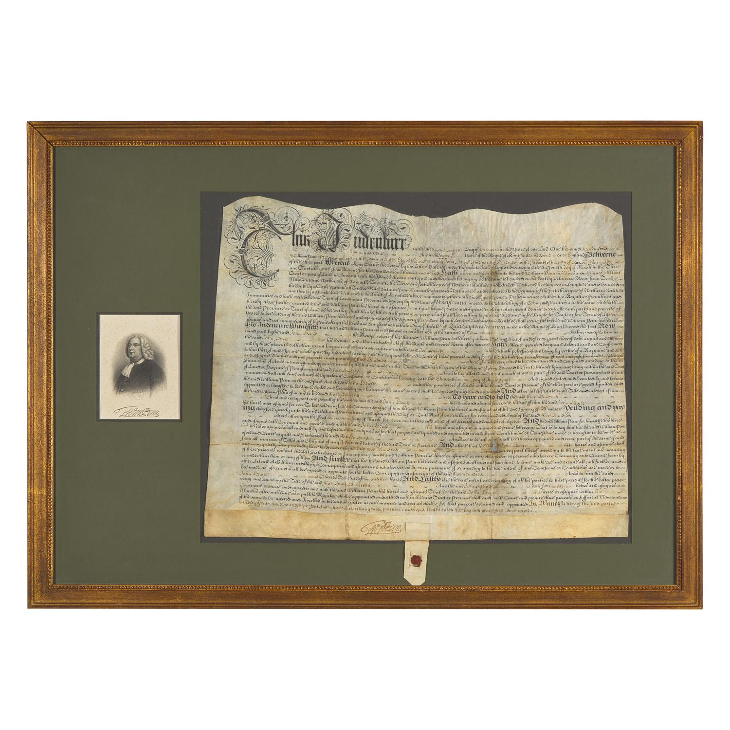 [Philadelphia] Penn, William. Signed Land Indenture