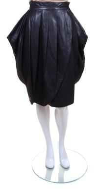 A Francis Montesinos Black Leather Pleated Wrap Skirt, Size 40.