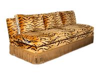 Two Tiger Velvet-Upholstered Banquette Sofas