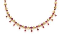 YELLOW GOLD, DIAMOND, AND RUBY NECKLACE