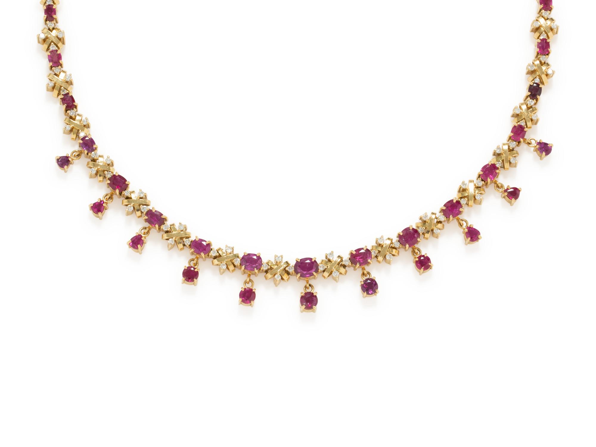 YELLOW GOLD, DIAMOND, AND RUBY NECKLACE