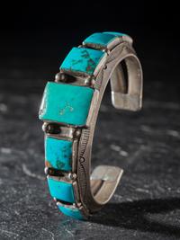 Navajo Silver and Blue Gem Turquoise Cuff Bracelet