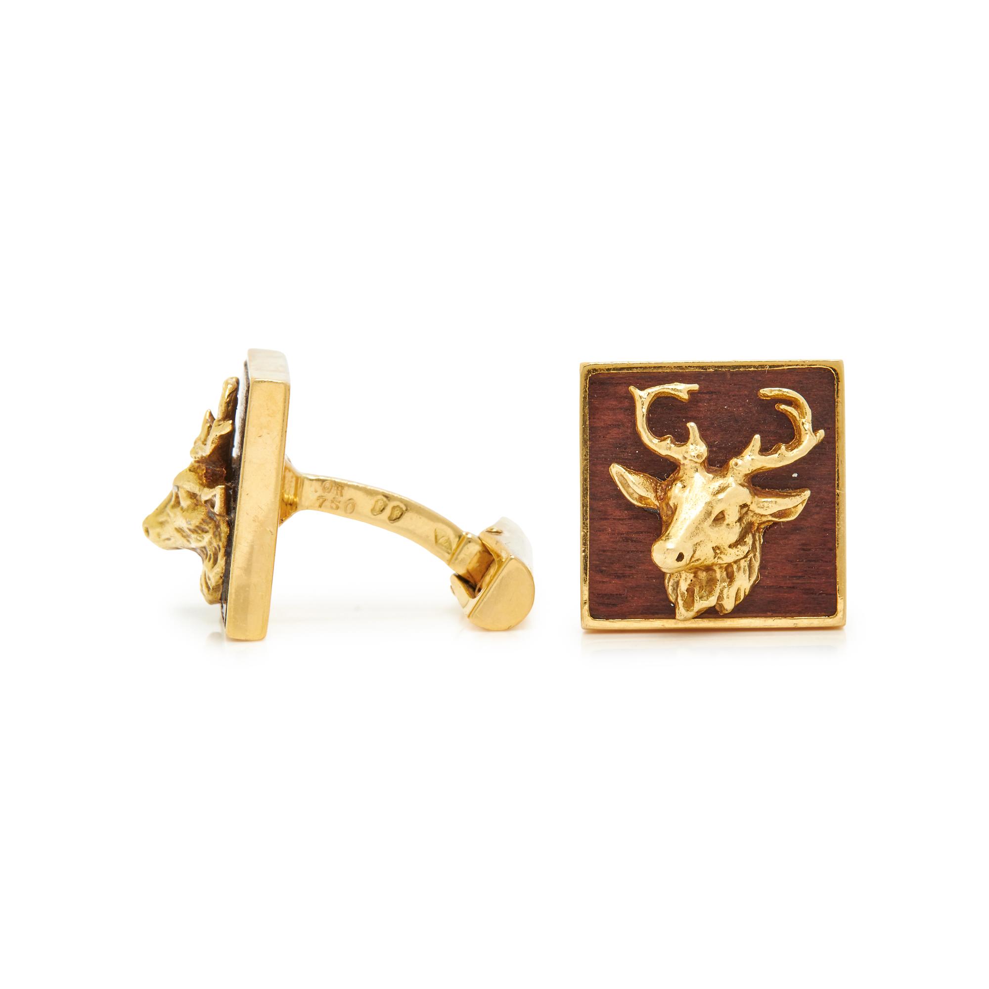 BRY PARIS, YELLOW GOLD AND BOG OAK STAG CUFFLINKS