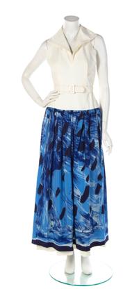 A Michaele Vollbracht Blue and White Print Halter Dress, Size S.