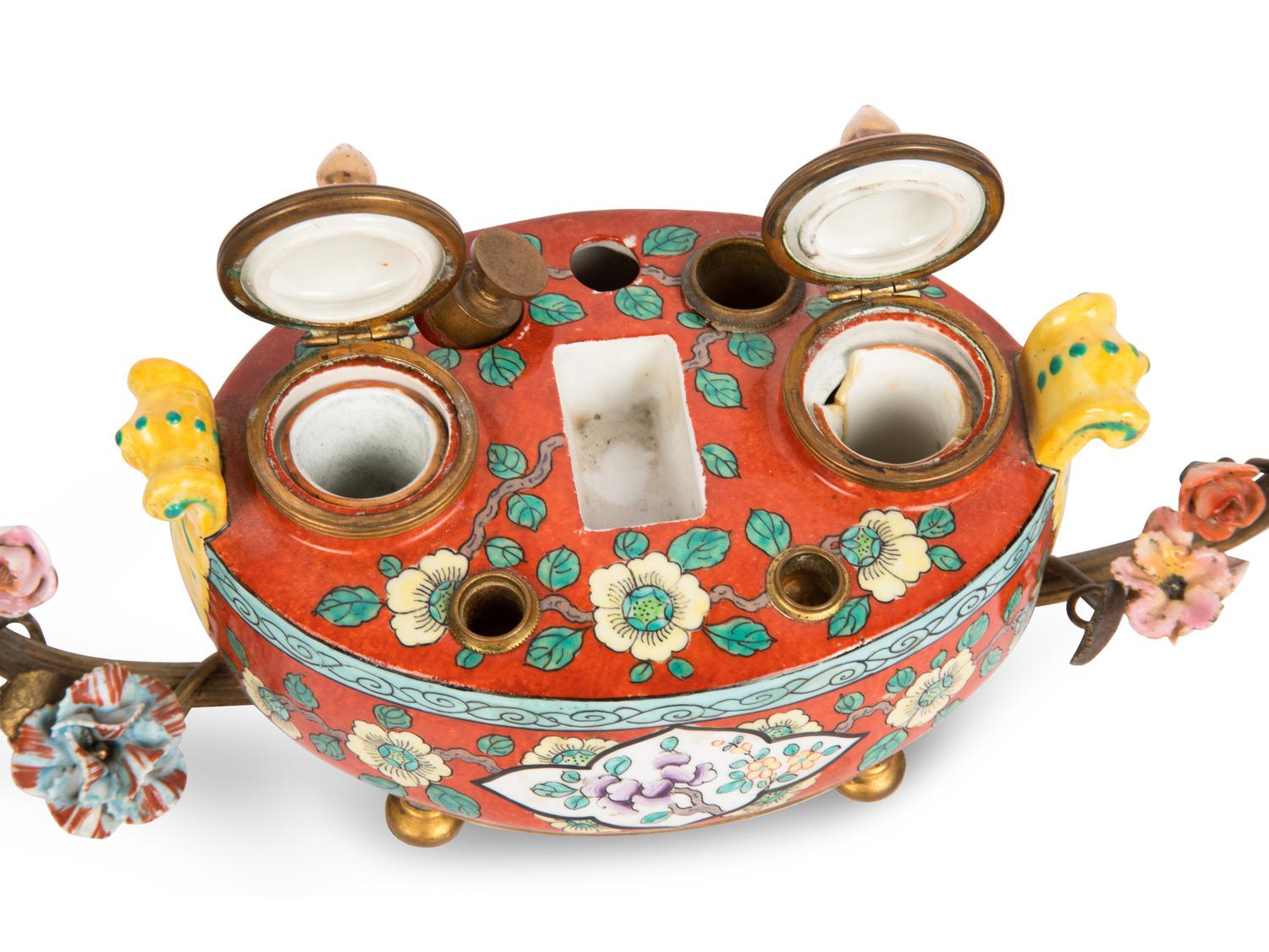 A French Porcelain Encrier Mounted as a Lamp