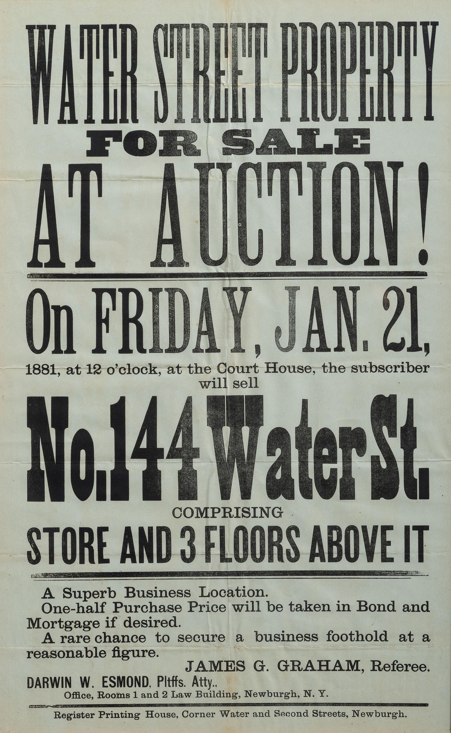[ADVERTISING] -- [AUCTIONS]. A group of 4 broadsides promoting auctions of various properties and goods, comprising: