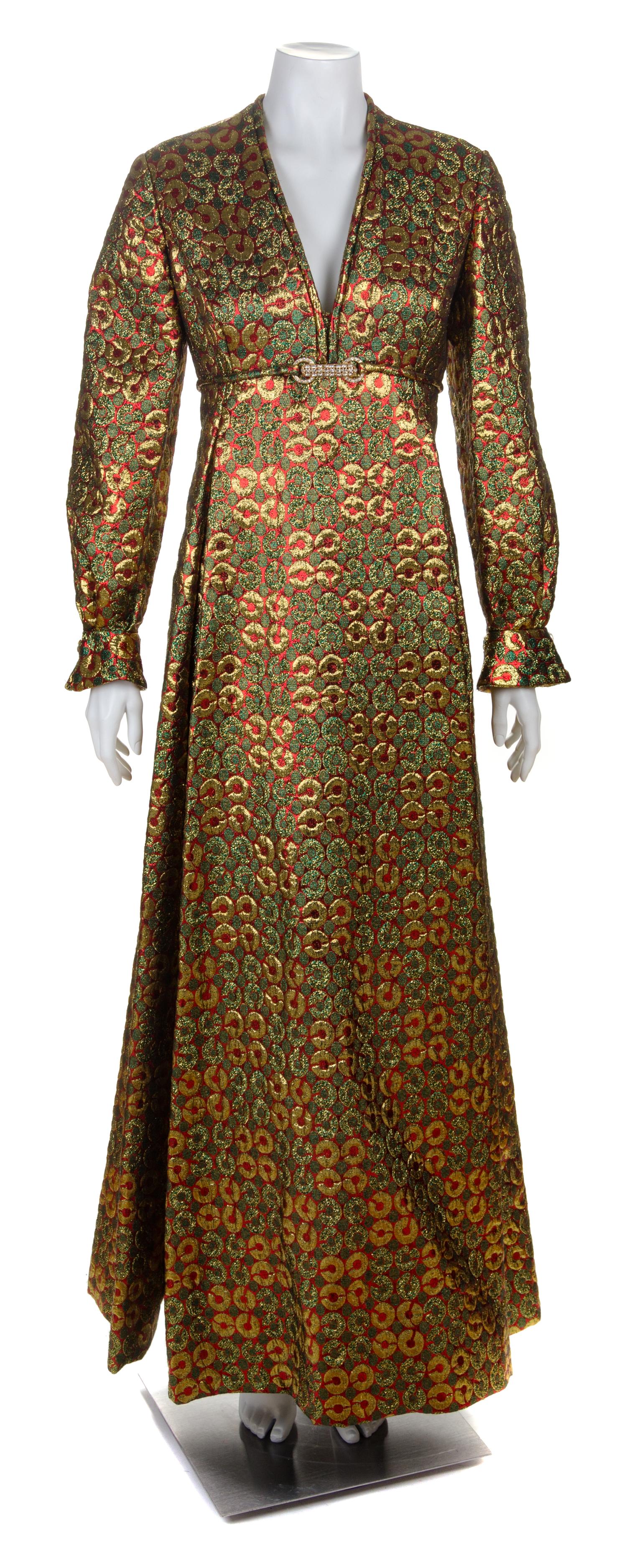 A Malcolm Starr Gold and Red Brocade Gown. Size 14.