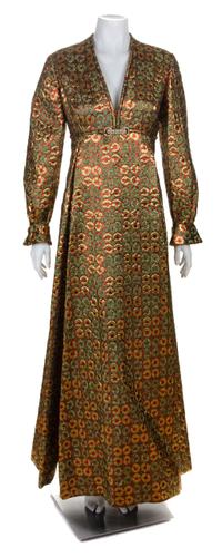 A Malcolm Starr Gold and Red Brocade Gown. Size 14.